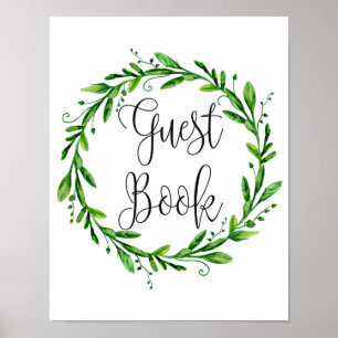 Greenery guest book sign. Watercolor green wedding