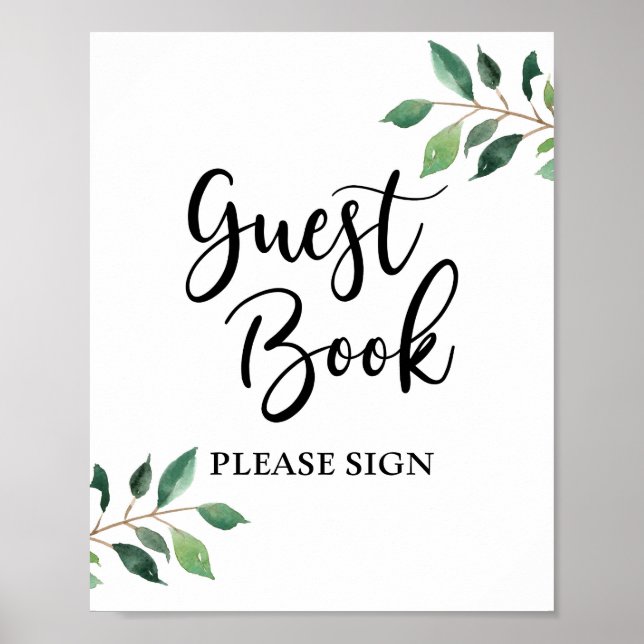 Greenery Guest Book Wedding or Party Sign (Front)