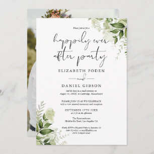 Greenery Happily Ever After Eloped Wedding Photo Invitation