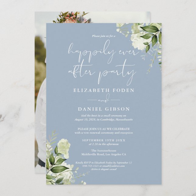 Greenery Happily Ever After Eloped Wedding Photo Invitation (Front/Back)