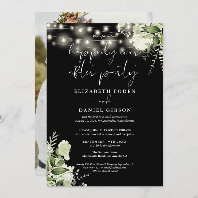 Greenery Happily Ever After Eloped Wedding Photo Invitation (Front/Back)