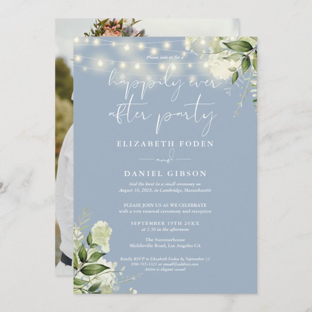 Greenery Happily Ever After Eloped Wedding Photo Invitation (Front/Back)