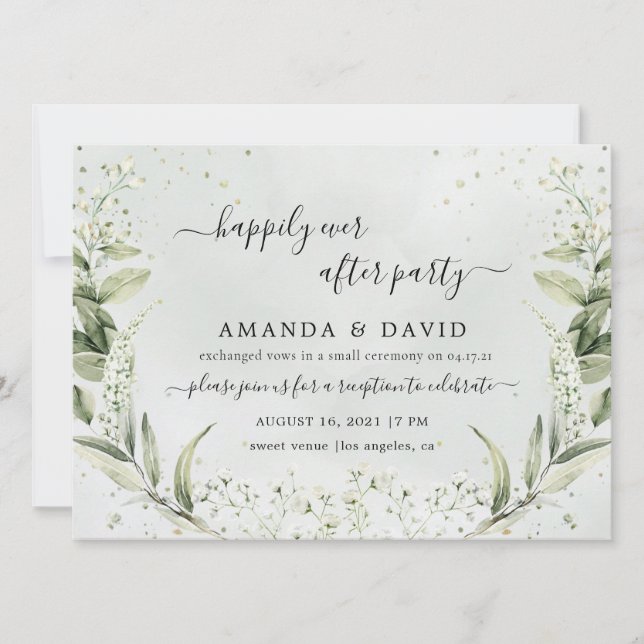 Greenery Happily Ever After Wedding Reception Invi Invitation (Front)