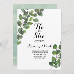 Greenery He or She Gender Reveal Invitation