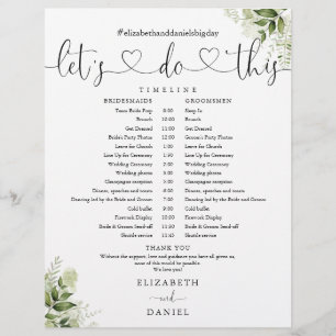 Greenery Heart Script Wedding Schedule Timeline