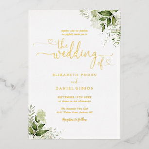 Greenery Hearts Script Calligraphy Wedding Gold