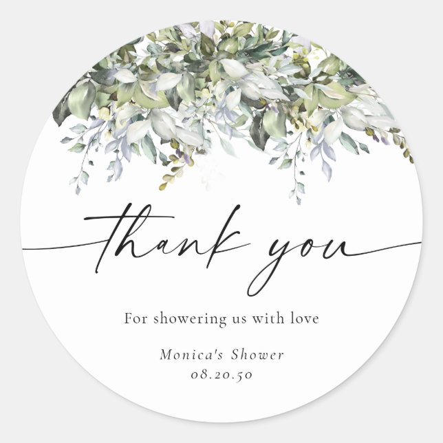 Greenery Herbal Bridal Shower Classic Round Sticker (Front)