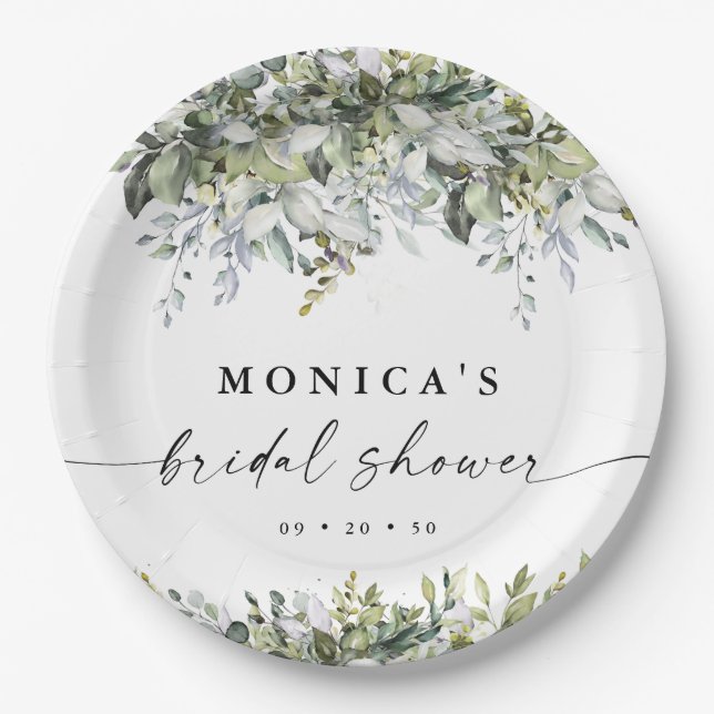 Greenery Herbal Bridal Shower Paper Plate (Front)