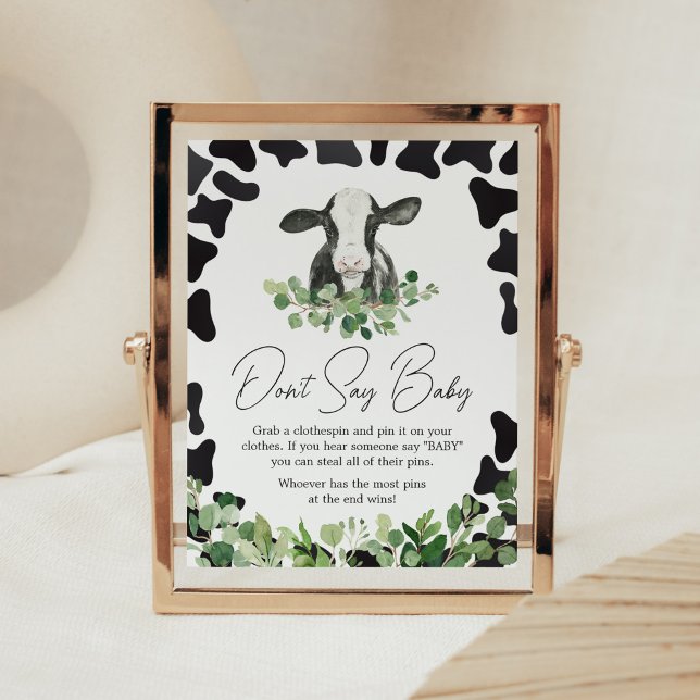 Greenery Holy Cow Baby Shower Don't Say Baby Poster (Gender Neutral Highland Cow Baby Shower Don't Say Baby Sign)