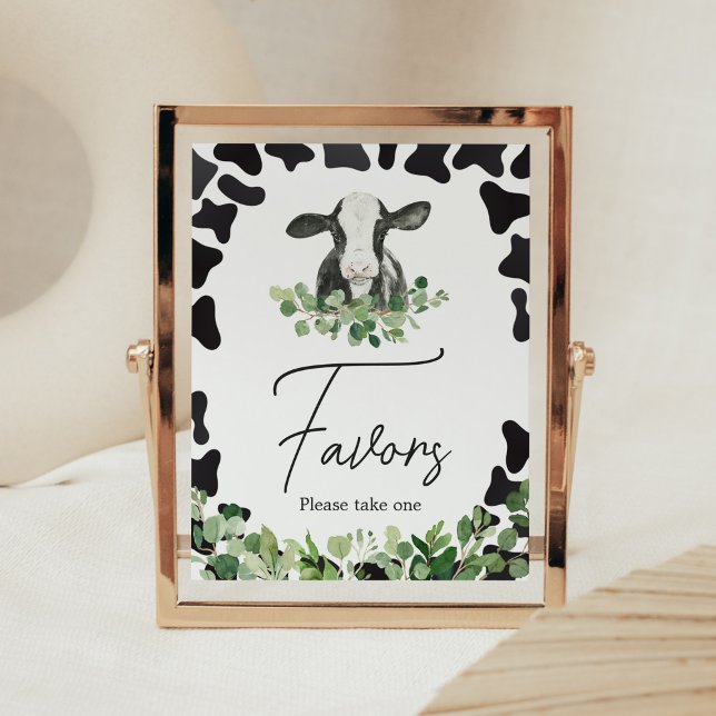 Greenery Holy Cow Baby Shower Favours Poster (Favors Sign)
