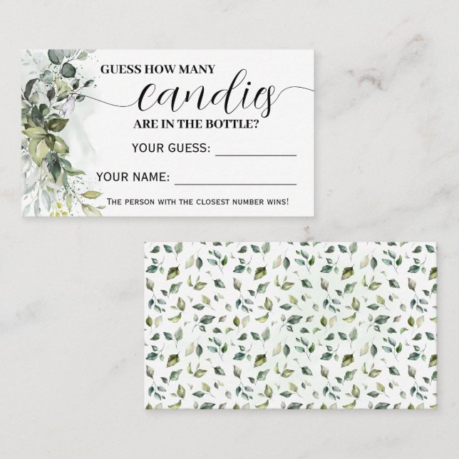 Greenery How Many Candies Baby Shower game card (Front/Back)