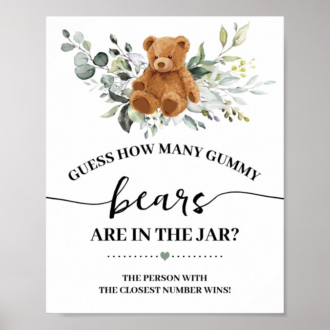Greenery How many Gummy Bears Shower Game Sign (Front)