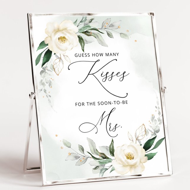 Greenery how many kisses bridal shower game poster (Creator Uploaded)
