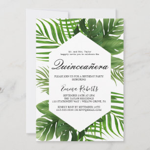 Greenery Hunter Green Quinceañera  Invitation