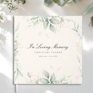 Greenery "In Loving Memory" Beige Funeral Guest Book