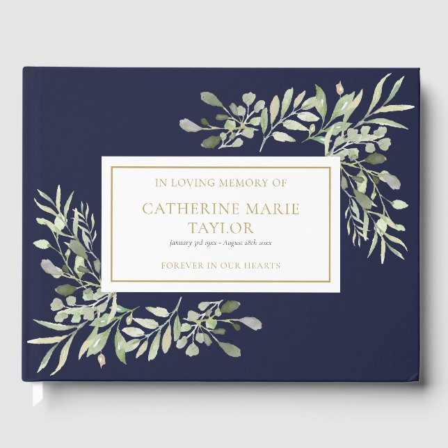 Greenery In Loving Memory Memorial Funeral Guest Book (Front)