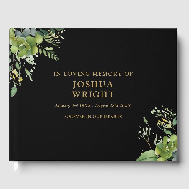 Greenery In Loving Memory Memorial Funeral Guest Book (Front)