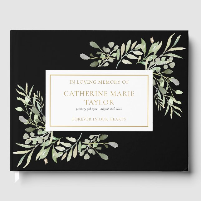 Greenery In Loving Memory Memorial Funeral Guest Book (Front)