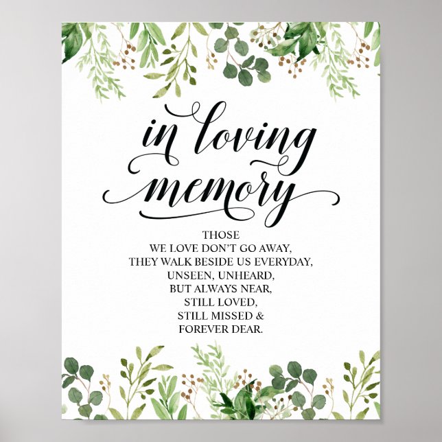 Greenery In Loving Memory Memorial Sign (Front)