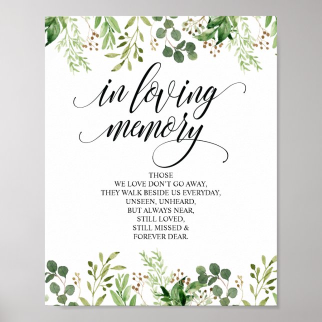 Greenery In Loving Memory Memorial Sign (Front)