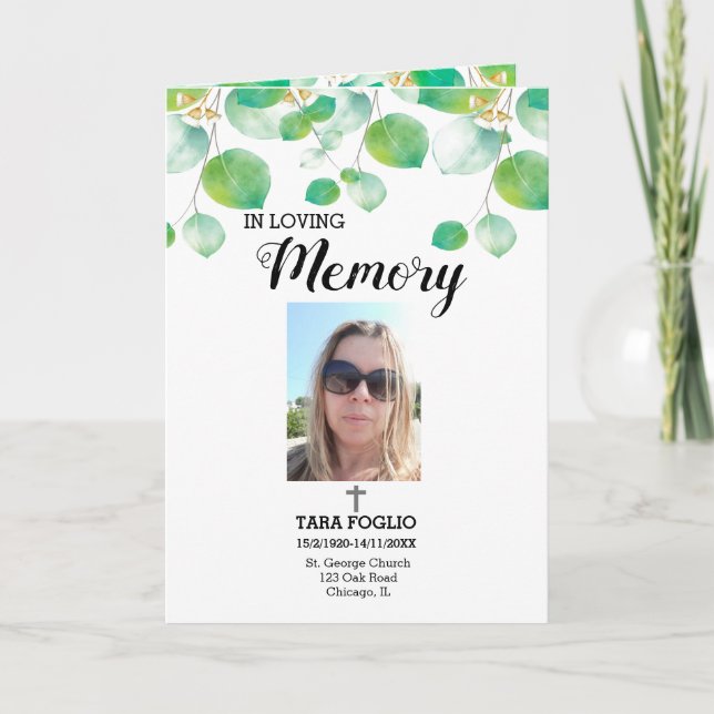 Greenery In loving memory program funeral  (Front)