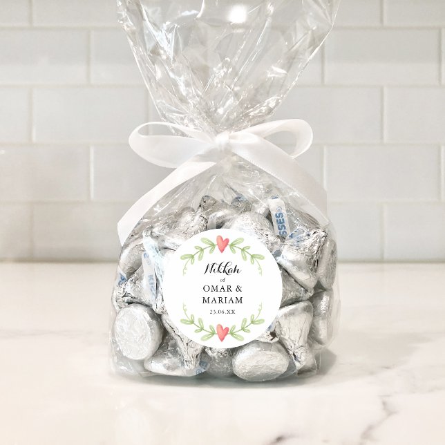 Greenery Islamic Nikkah Wedding Favour Classic Round Sticker (Creator Uploaded)