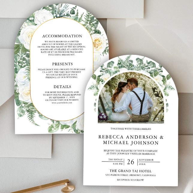 Greenery Ivory Floral All in One Arch Wedding Invitation (Creator Uploaded)