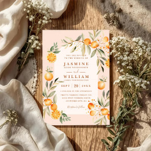 Greenery Juicy Oranges Rustic QR Code Wedding Invitation
