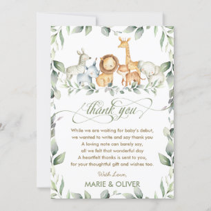 Greenery Jungle Animals Baby Shower Birthday    Th Thank You Card