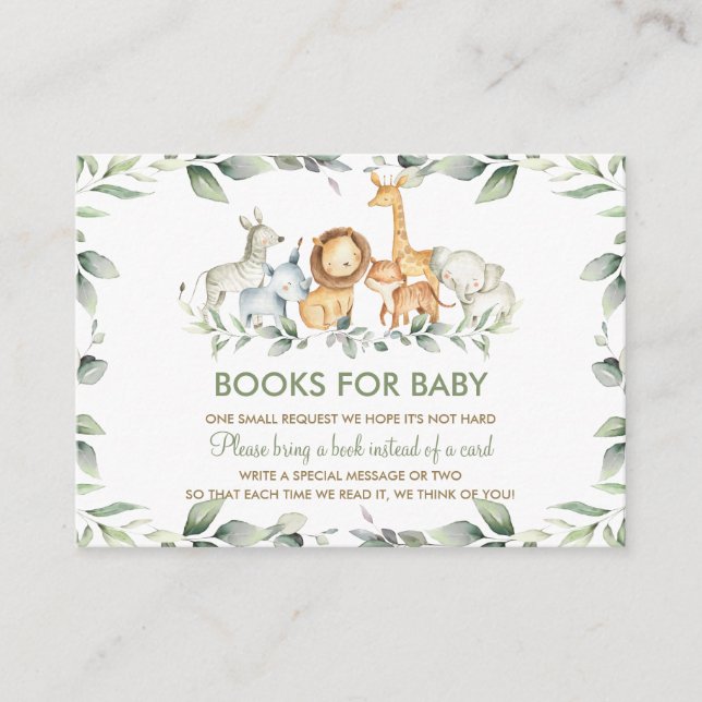 Greenery Jungle Animals Baby Shower Bring a Book Enclosure Card (Front)