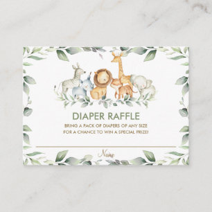 Greenery Jungle Animals Baby Shower Diaper Raffle Enclosure Card