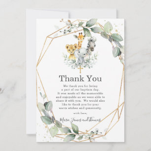 Greenery Jungle Animals Baptism Thank You Card