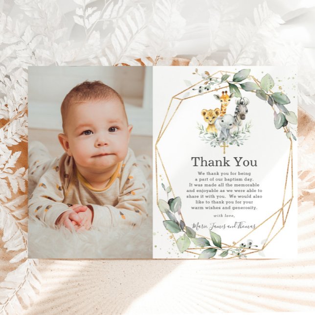 Greenery Jungle Animals Baptism Thank You Card (Creator Uploaded)