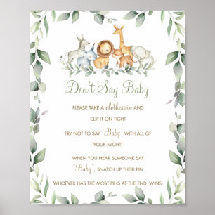 Greenery Jungle Animals Don't Say Baby Game Poster
