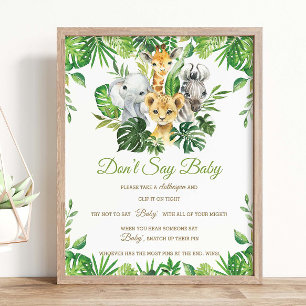 Greenery Jungle Animals Shower Don't Say Baby Game Poster