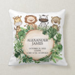 Greenery Jungle Safari Animal Birth Stats Nursery  Cushion<br><div class="desc">Cute safari themed cushion featuring a group of adorable jungle animals and lush tropical watercolor greenery. Personalise the cushion with your baby's birth stats / details.</div>