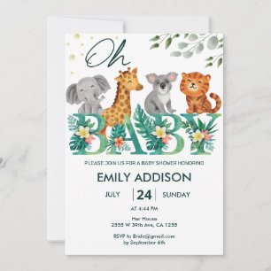 Greenery Jungle Safari Animals Oh Baby Shower Invitation