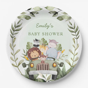 Greenery jungle Safari Wild Animals Baby shower Paper Plate