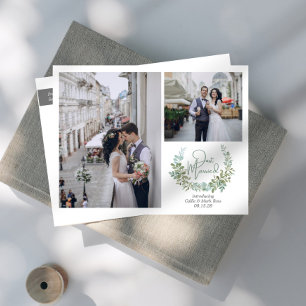 Greenery Just Married Wedding Photos Announcement Postcard