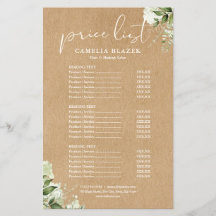 Greenery Kraft 2 Sided Service Menu Price List