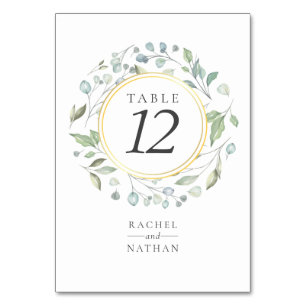 Greenery Laurel Garland Faux Gold Foil Wedding Table Number