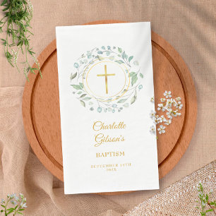 Greenery Laurel Garland Gold Baptism Christening Napkin