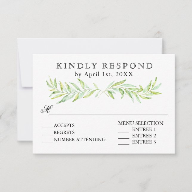 Greenery Laurel Wreath Wedding RSVP Card (Front)