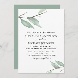 Greenery Leaf Branch Elegant Watercolor Wedding Invitation