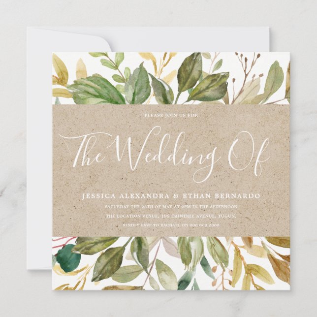 Greenery Leaf Craft Paper Summer Wedding Invitation (Front)