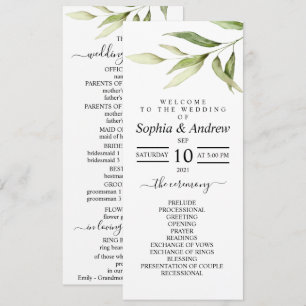 Greenery Leaf Floral Minimal Wedding Programs