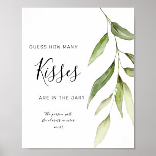 Greenery Leaf Floral Rustic How Many Kisses Sign