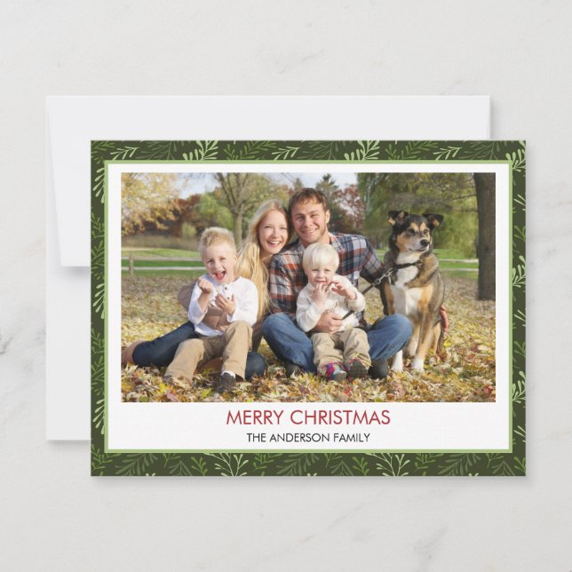 Greenery Leaf Modern Simple Merry Christmas Holiday Card (Front)