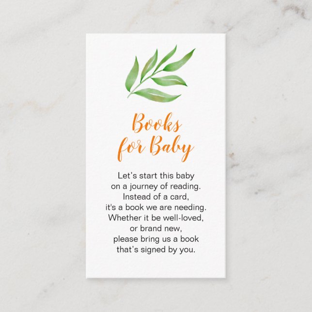 Greenery Leaf Watercolor Baby Shower Book Request Enclosure Card (Front)