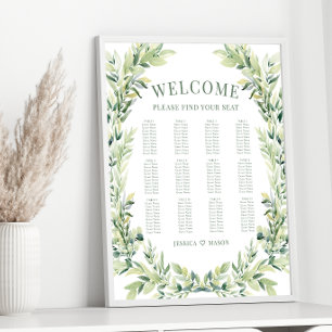Greenery leaf wreath boho wedding seating chart